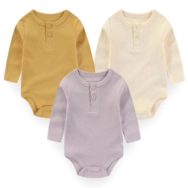 Solid Color Baby Rompers 3 Pieces Baby Girl Clothes Sets Newborn Cotton Baby Boy Clothes Unisex 0-24M Long Sleeve Active