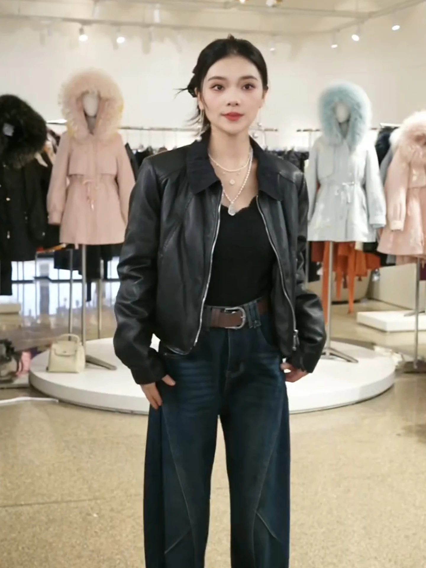 

Faionable ort Leather Jaet Women's Stand Collar Zipper Coat Casual Slim Fit PU Material Warmth Autumn Winter Outerwear