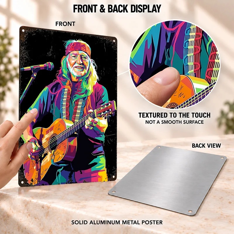 Willie Nelson Aluminum Posters Retro Acoustic Performance Design Man Cave Wall Art Customized Metal Sign Gift For Country Fans