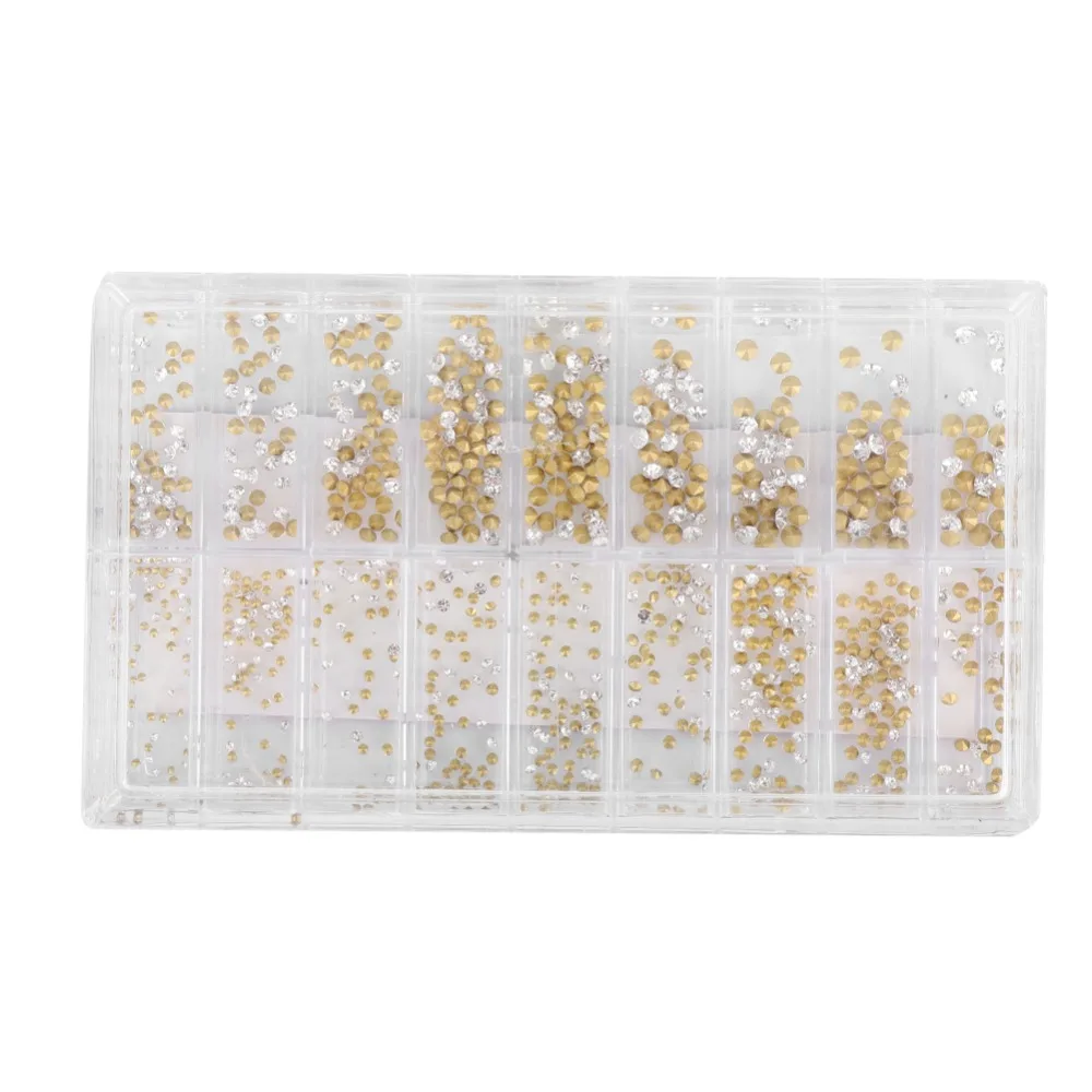 White + Gold 18 Grids Watch Rhinestone Box Kit 11*6.5cm Rhinestone Mixed Size Color Watch Inlay Crystal Beads