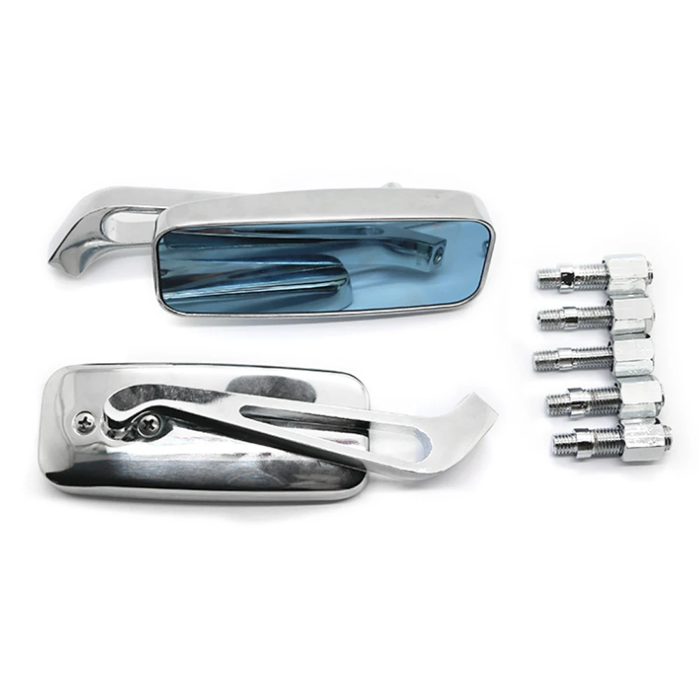 Chrome 8mm 10mm Motorcycle Rectangle Rearview Side Mirrors For Harley Cruiser Bobber Chopper Softail Dyna Breakout FXSB