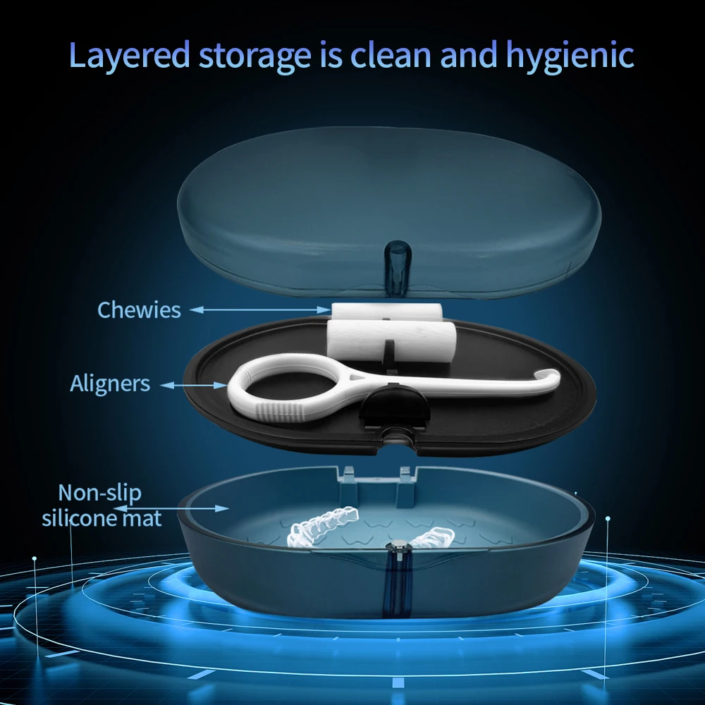 Caja de almacenamiento de retenedores de ortodoncia de 2 capas, removedor de tirantes Invisible extraíble, alineador Chewies, palo de silicona, herramienta de odontología