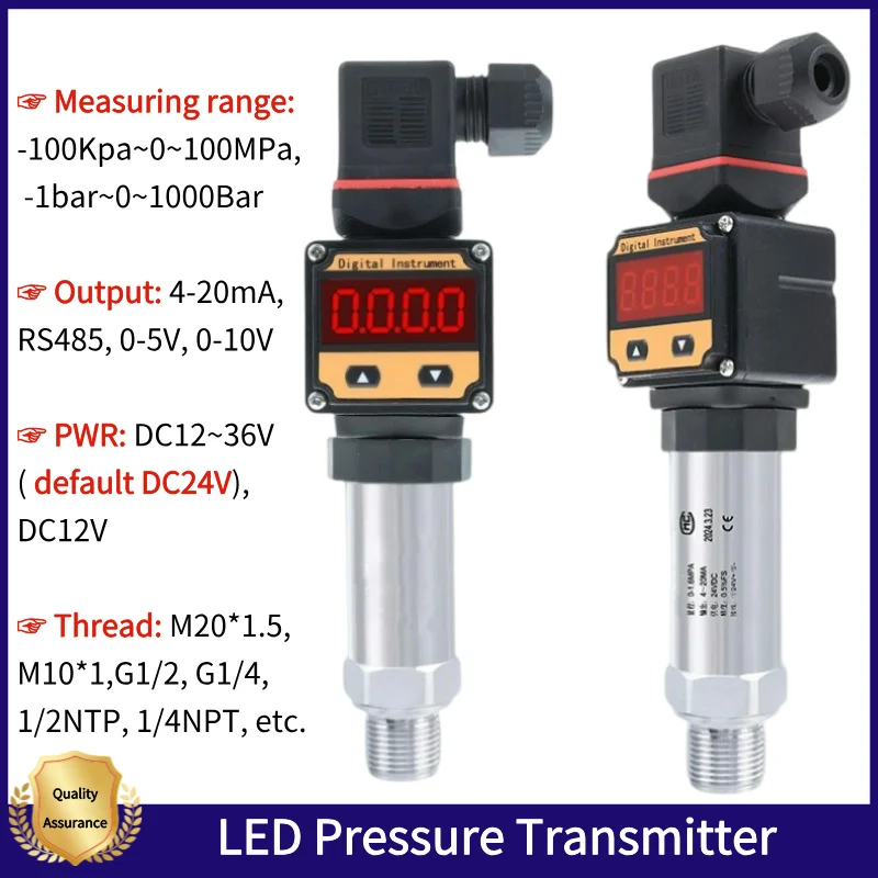 

Pressure Sensor Led Digital Display Hydraulic Pressure Transmitter 4-20ma RS485 0-10V 0-5V Oil Pressure Transducer