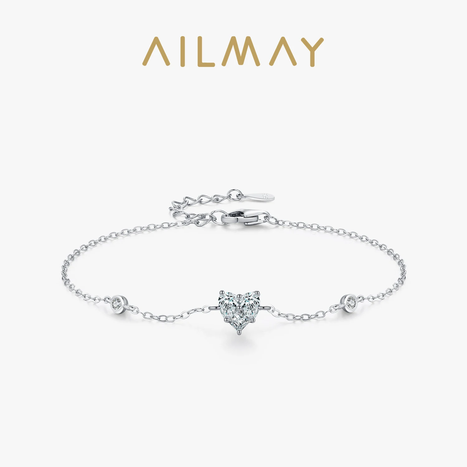 

Ailmay Genuine 925 Sterling Silver heart-shaped Chain Bracelet For Women Dazzling Clear Zircon Fine Female Jewelry