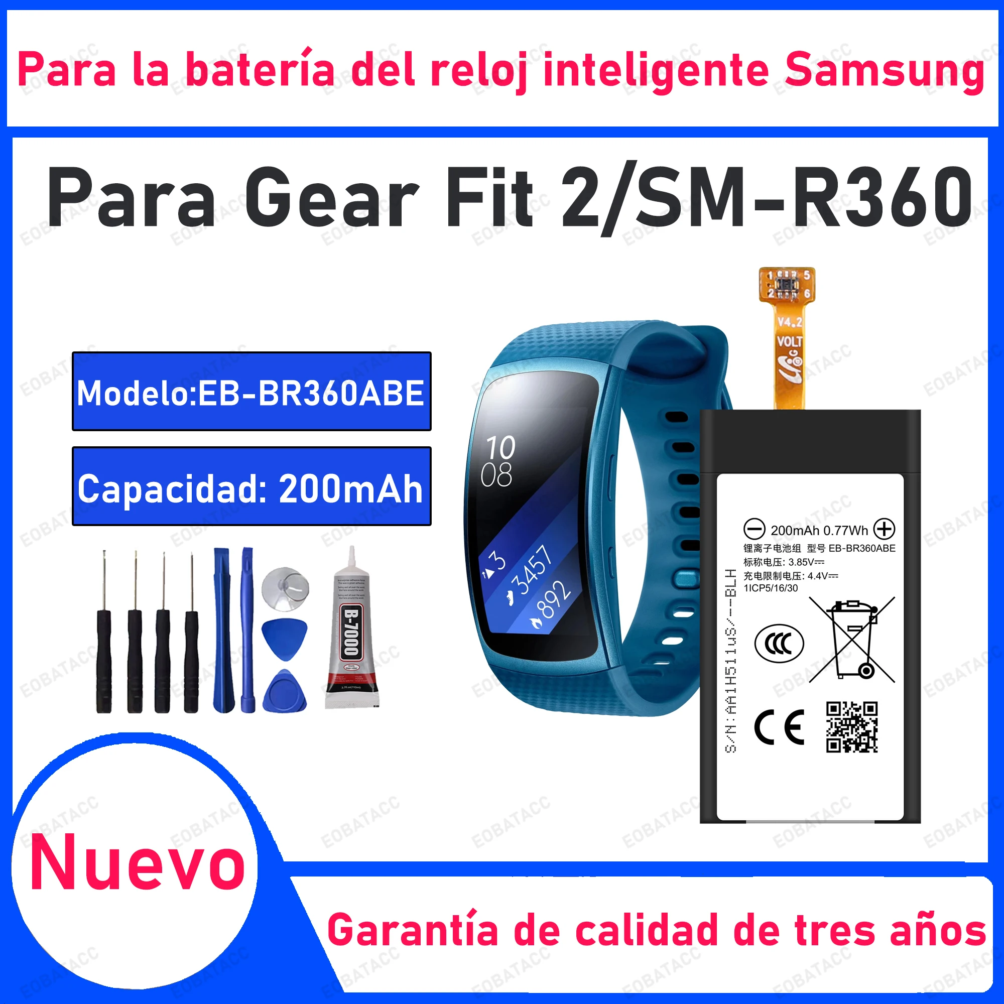

100% New High Quanlity EB-BR360ABE Battery For Samsung Gear Fit 2 SM-R360 SCH-R360 Smart Watch Batteries+Free Tools