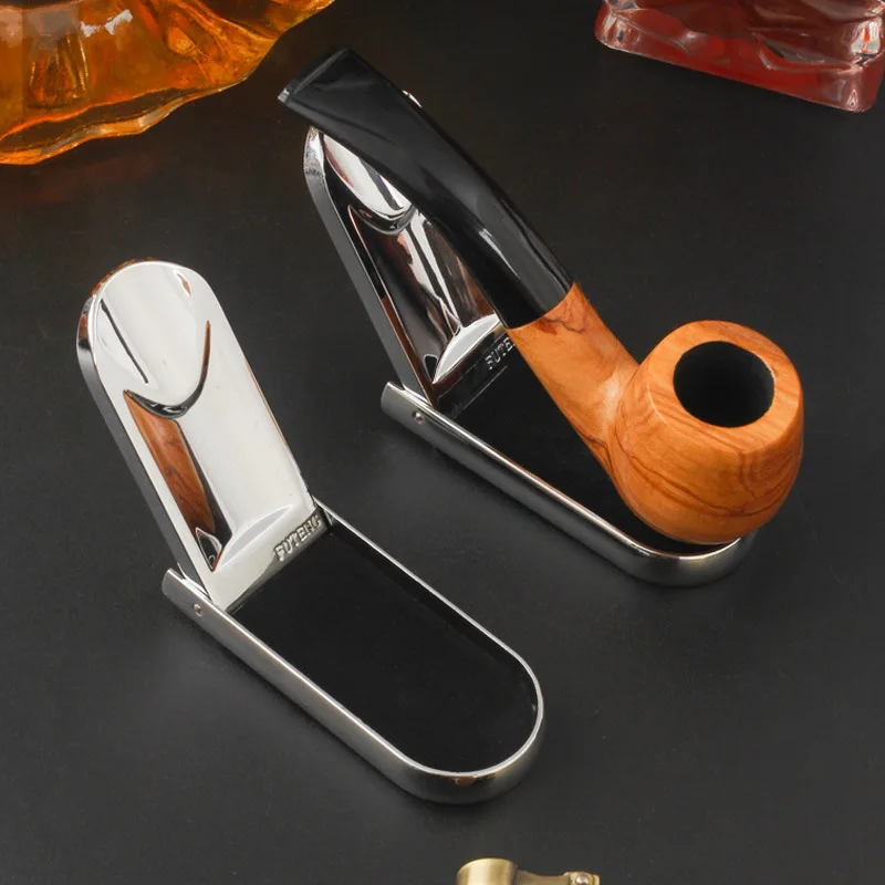 2026 Metal flip-top folding pipe holder Personalized Portable Stainless Steel Single Slot Pipe Display Stand Smoking Accessories