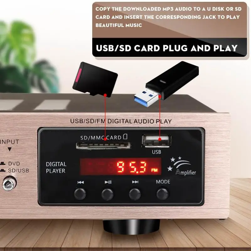 110/220 V SUNBUCK AV-628/298BT Soundverstärker Bluetooth 5.0 Heimkino Audio Power Amplify Unterstützung FM USB mit Fernbedienung – Detail 14