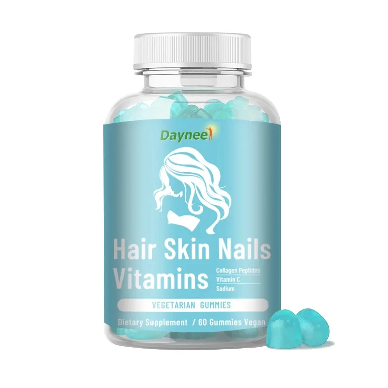 A bottle of repairing hair, skin, nails, vitamins, vegetarian gummies, sodium collagen, supporting health and promoting immunity