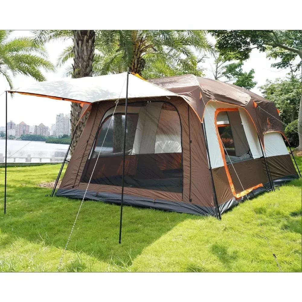 Tent,Family Cabin Tents,2 Rooms,3 Doors and 3 Windows with Mesh,Double Layer,Big Tents for Outdoor,Picnic,Family Gathering