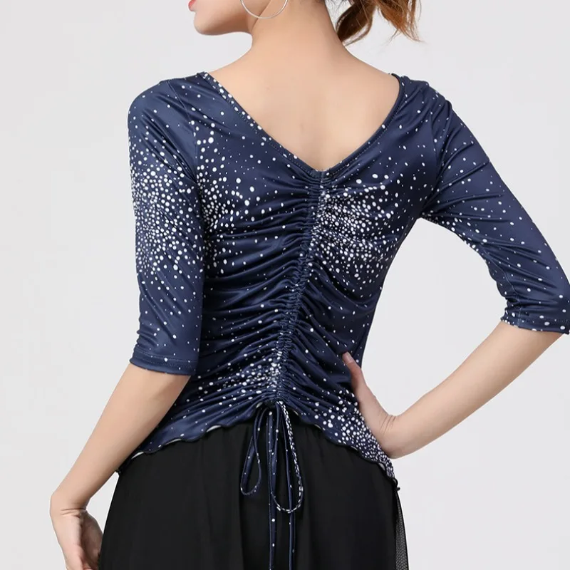 

Latin dance dress practice clothes top mid sleeves V-neck adult women's modern clothing line dance suit samba carnival costumes