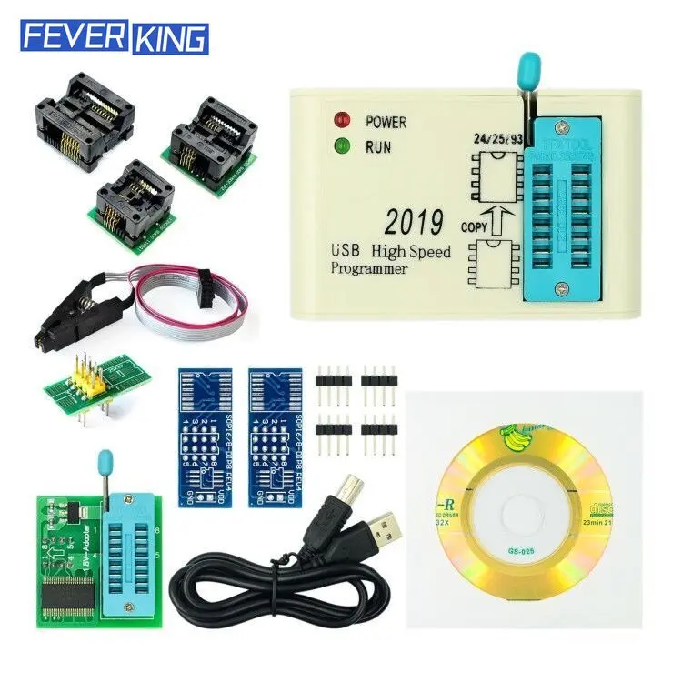 Programador USB SPI de alta velocidad EZP 2019, compatible con 24, 25, 93, EEPROM 25, Flash BIOS Chip + 5 enchufes, versión más nueva