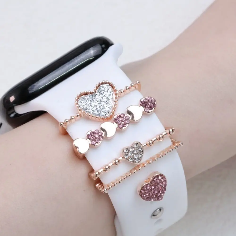 New Heart Charms Decoration Ring For Apple Diamond Watch Band Ornament For iwatch Bracelet Silicone Strap Jewelry Accessories