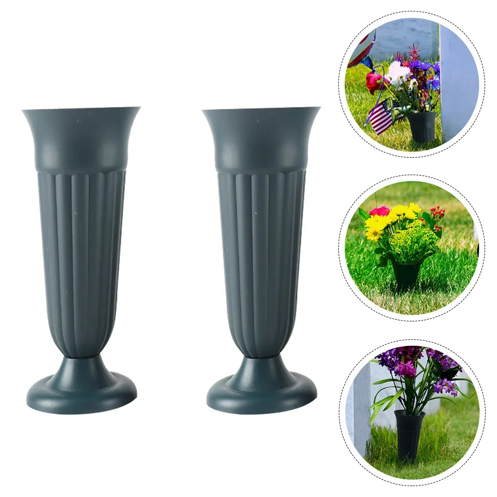 

2 Pcs Artificial Flowers for Cemetery Pots, Faux Flowers Outdoor Grave Decorations, Fake Memorial Flowers for Vase Barber brush