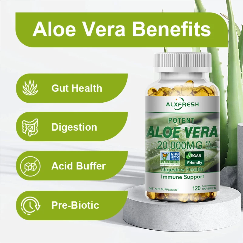 Aloe Vera Extract Capsules Helps relieve constipation Colon cleansing and detoxification Burns fat and manages weight metabolism