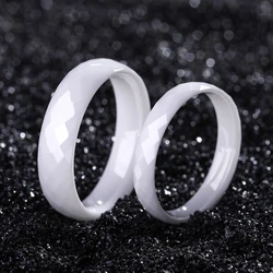 Tigrade White Ceramic Rings for Women 4/6mm Diamond Cut Black Ring Unisex Wedding Band Shiny Naturel Material Allergy Free