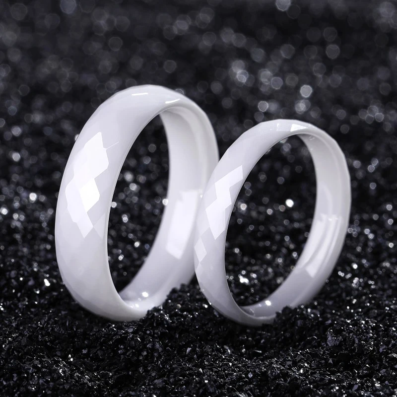 Tigrade białe pierścionki ceramiczne dla kobiet 4/6mm diamentowy krój czarny pierścionek unisex obrączka błyszczący naturalny materiał dla alergików