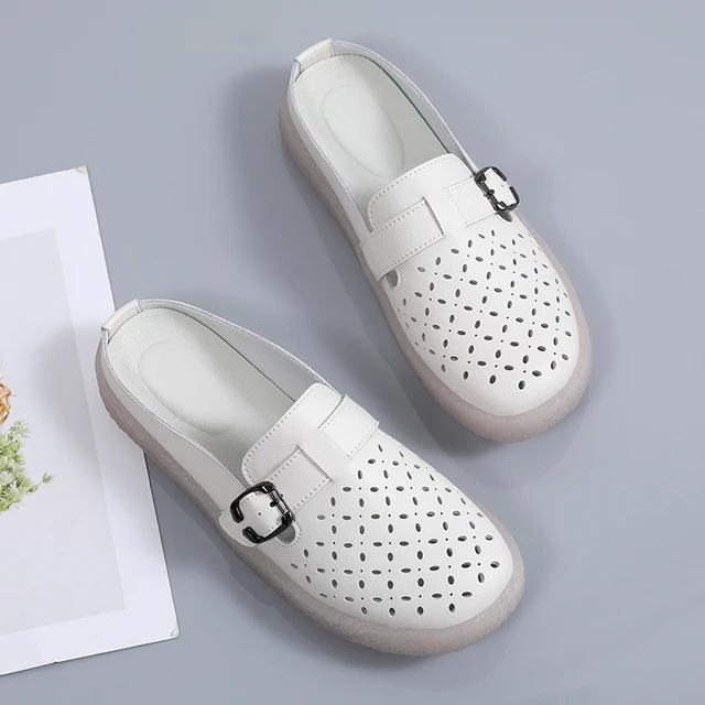 Women Leather Casual Shoes Cut Out Ladies Half Loafers Flat Shoes Moccasins Women Luxury Brand Half Slippers Zapatillas Mujer AliExpress 322