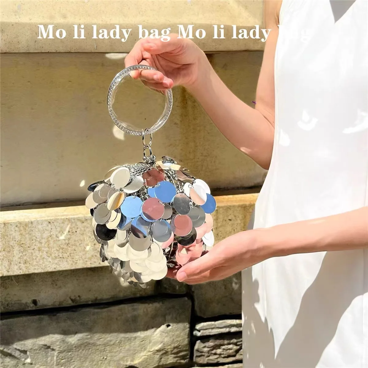 Luksusowa, wydrążona metalowa klatka, błyszczące cekiny z okrągłymi torba na piłki kobiet, modna torebka kolacja, torebka z uchwytem torba Crossbody