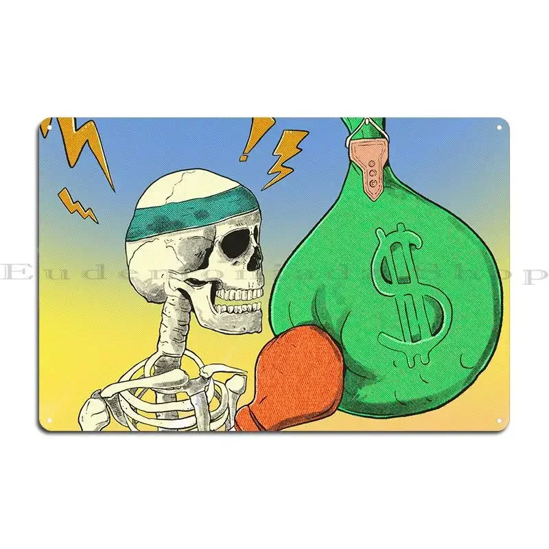 Skeleton Boxing Money Bag Metal Signs Vintage Kitchen Wall Cave Design Cinema Tin Sign Poster