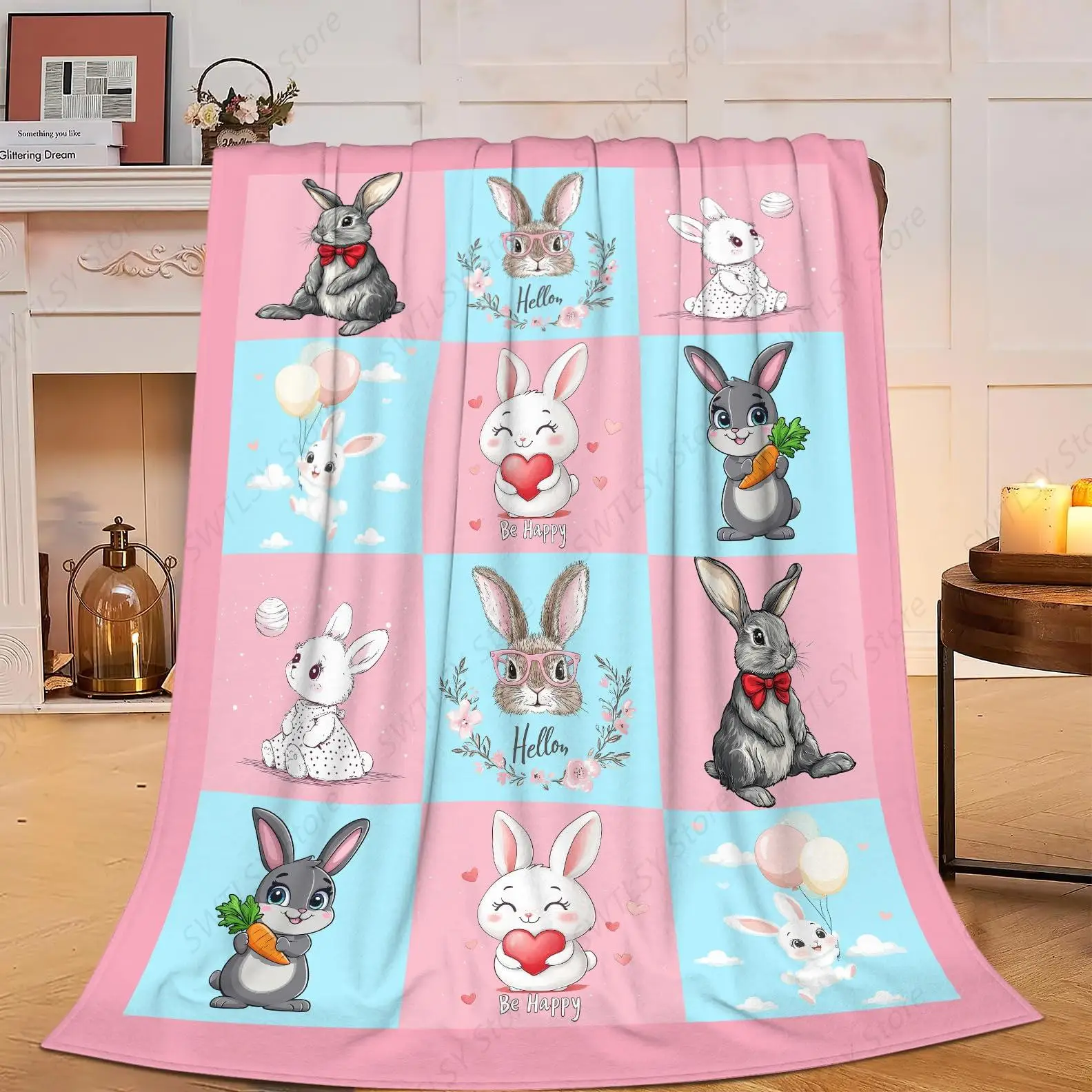 

Одеяло с кроликом, флисовое одеяло с милым кроликом, нечеткая плюшевая супер мягкая уютная теплая одеяло с кроликом, детское постельное белье, пасхальное одеяло, подарки