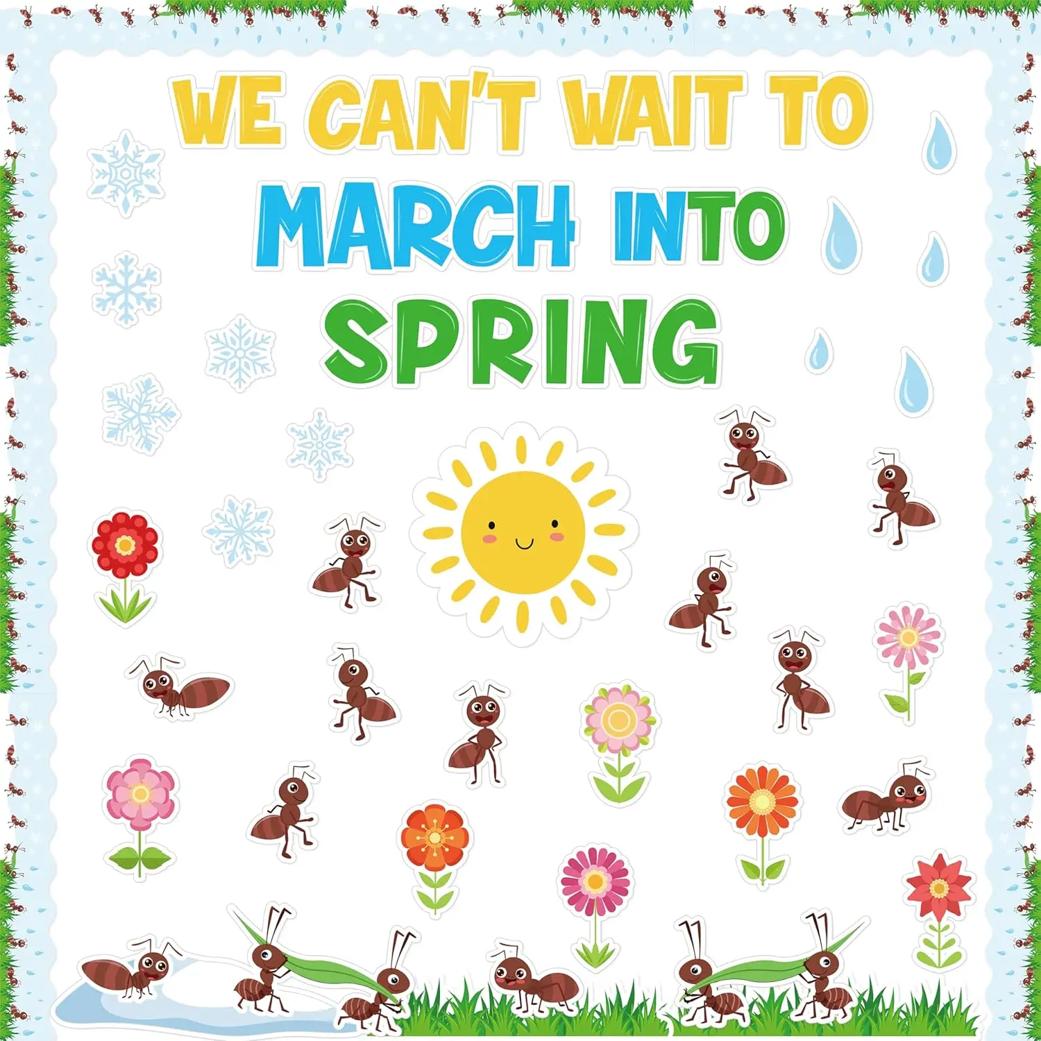 

127Pcs Spring Bulletin Board Classroom Decoration Can't Wait To March Into Spring Flower Cutouts Name Tags Borders Spring