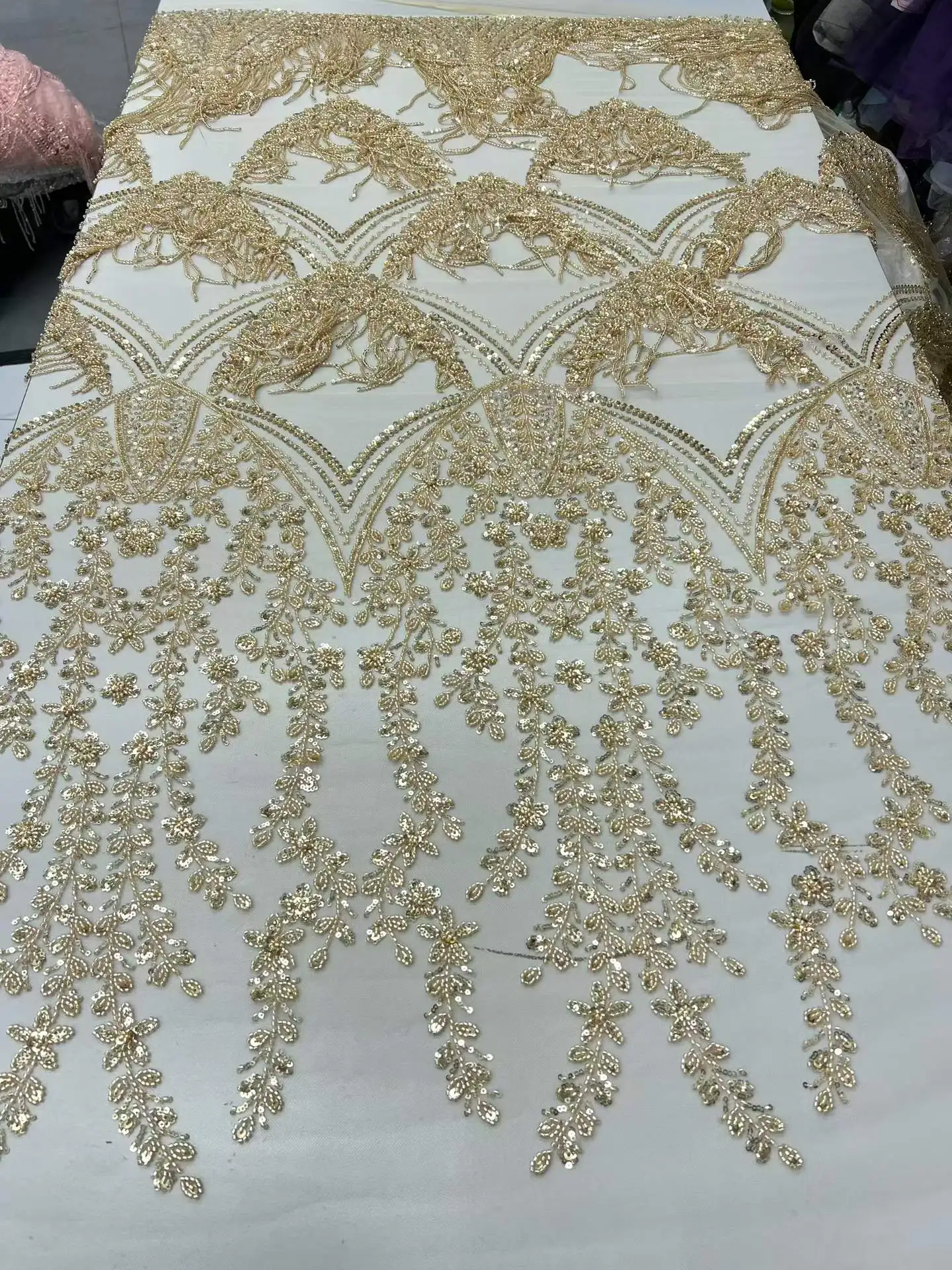 

Latest French Beaded Tulle Tassels Lace Fabric 2026 High Quality African Groom Lace Fabrics Sequins Nigerian For Wedding Dress