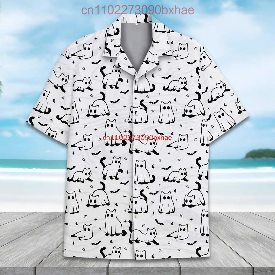 

Милая гавайская рубашка с ковбойским призраком для мужчин и женщин, молодежная забавная рубашка с тыквой на Хэллоуин, кавайная рубашка с жутким духом на пуговицах, праздничная рубашка