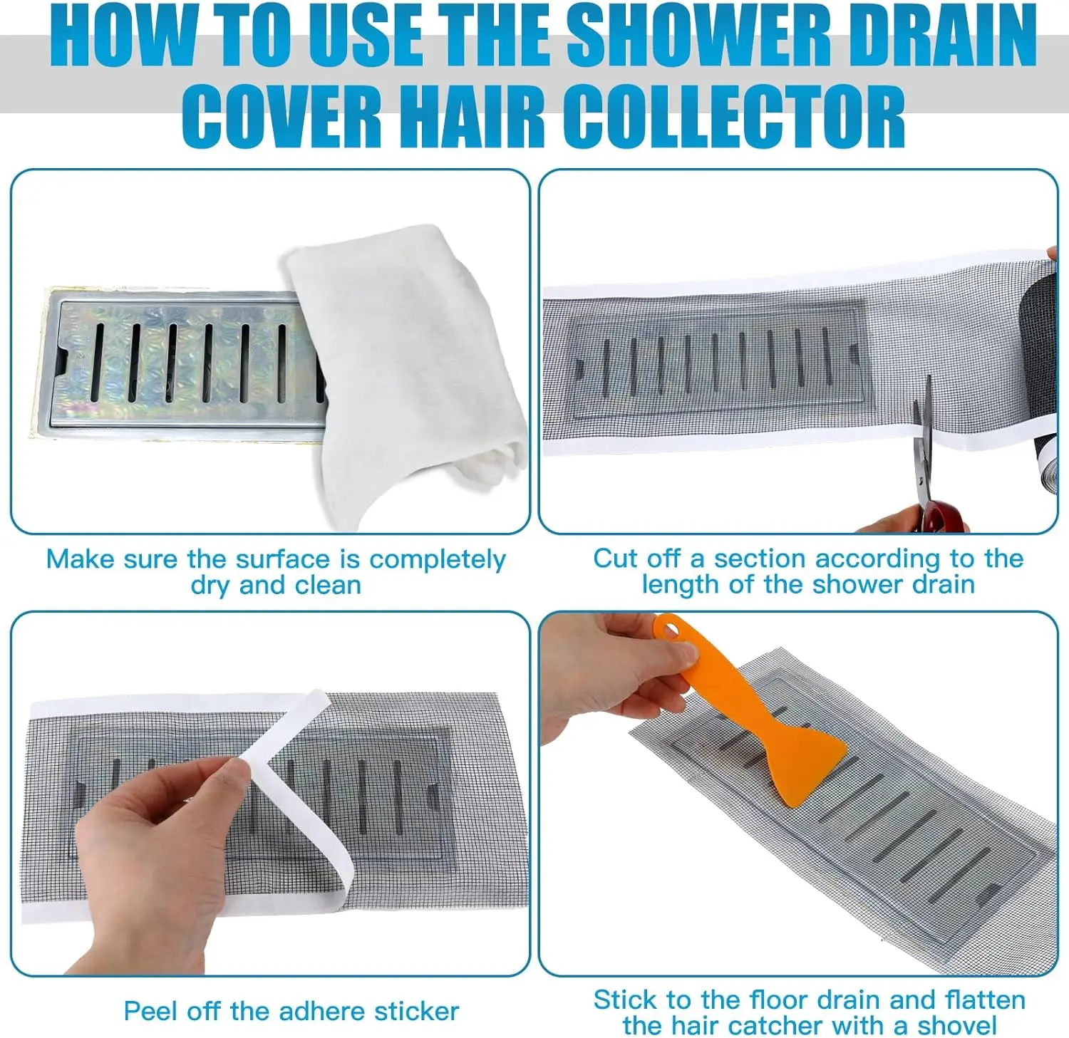 Dreno de chuveiro linear coletor de cabelo adesivo malha cortable chuveiro dreno capa adesivos para cozinha banheira