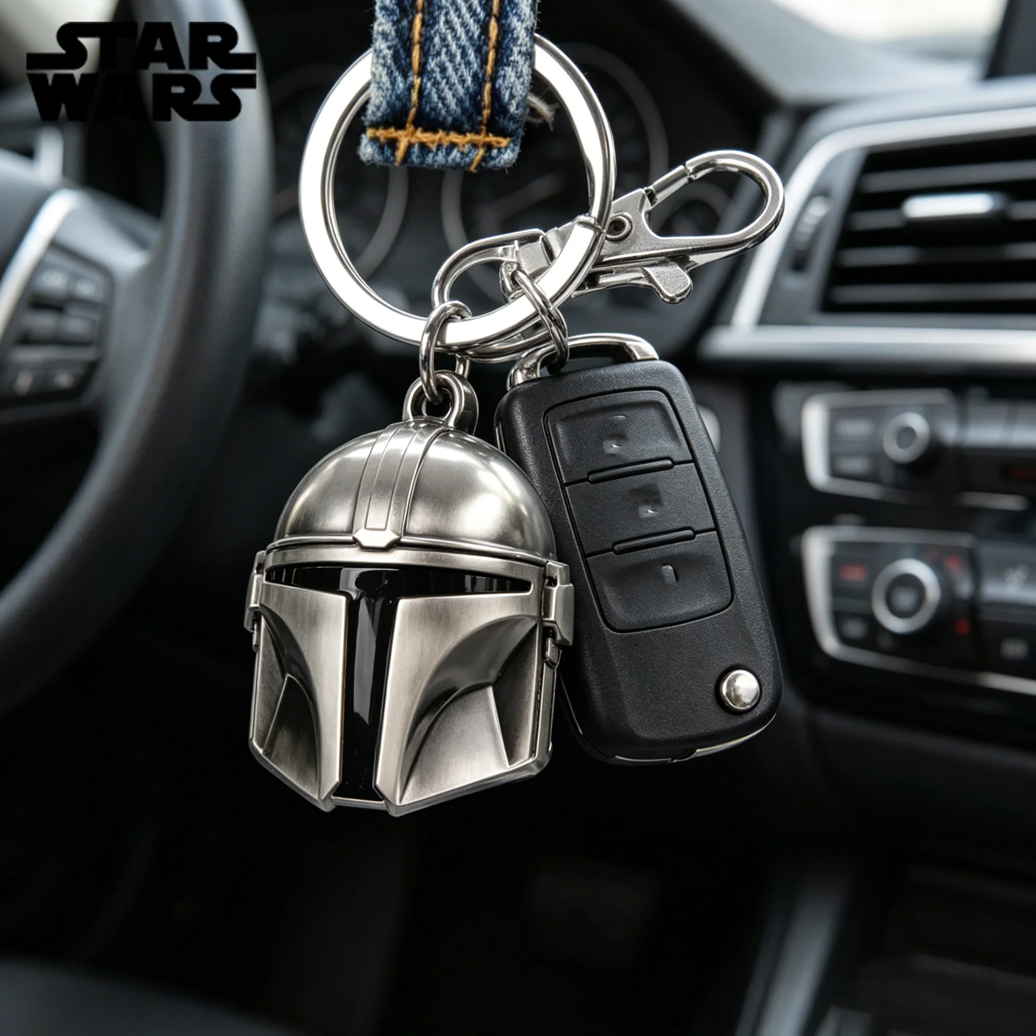 Porte-clés en métal en étain, casque Mandalorian sous licence officielle Star Wars, accessoire de collection, cadeau pour les fans, 1 pièce