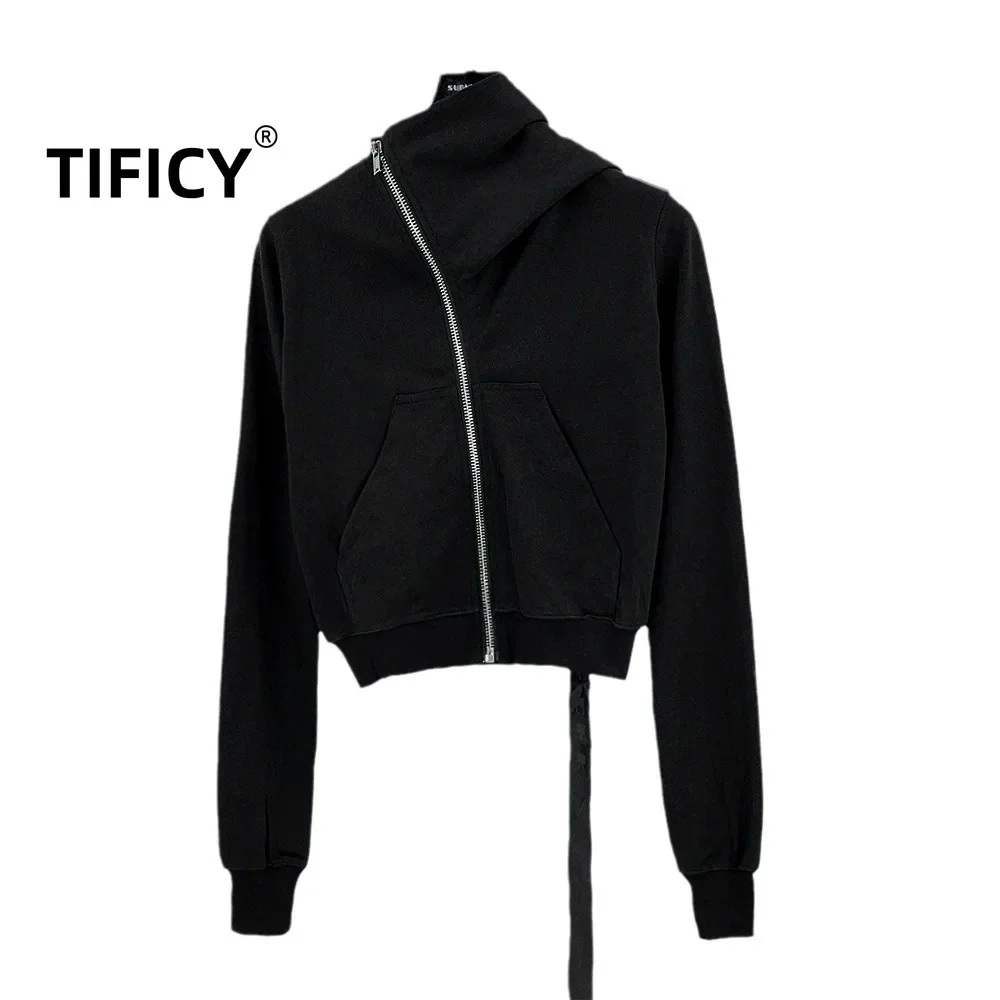 

Dark RO Style 100% Cotton Spring Autumn Women's New Thread Splicing Slim Fit Zipper Stand Up Collar Cardigan Hoodies Sweatshirt