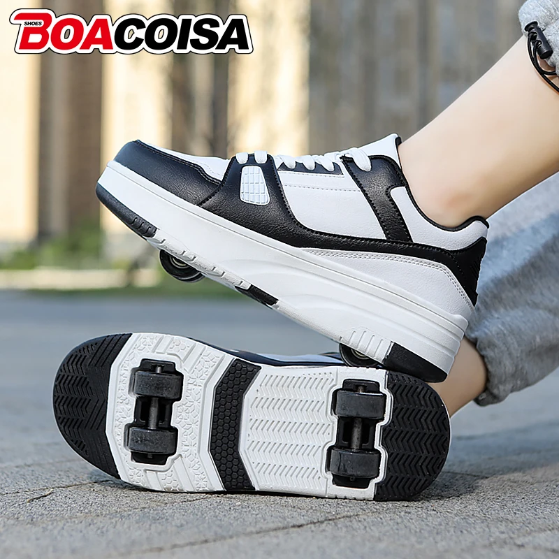 

4 Wheel Skate Roller Shoes Foy Boys Casual Outdoor Sports Slide Shrink School Students Pulleys Sneakers Girls Walking Shoes