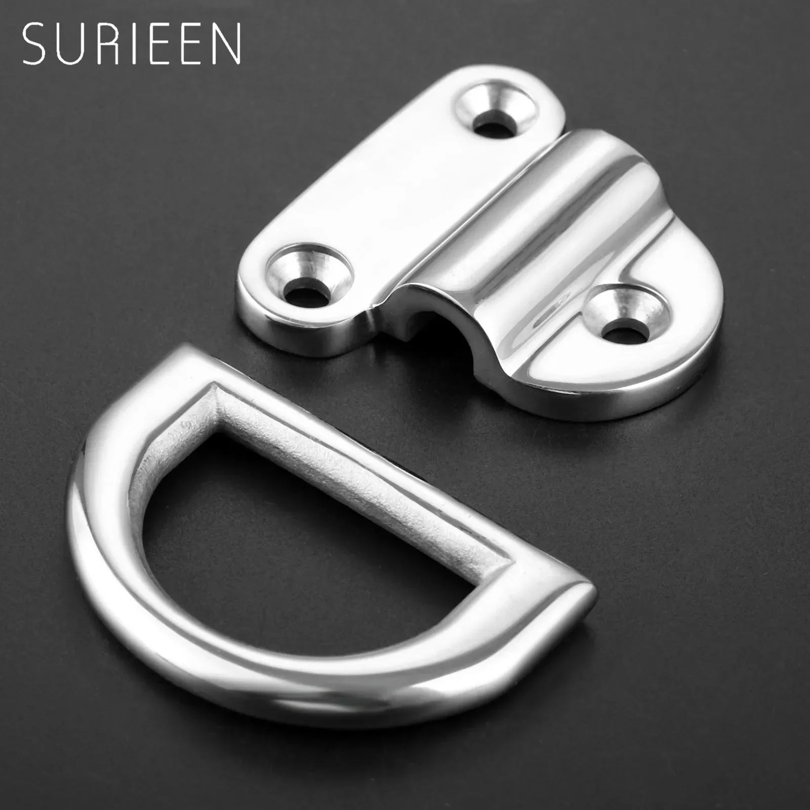 SURIEEN 8mm Boats Yacht Stainless Steel Folding Pad Eye Deck Lashing Ring D-ring With Cleat Plate Marine Hardware Accessories