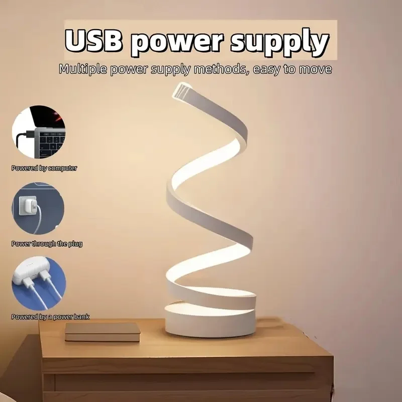1PC Simple Spiral External Emitting Bright Desktop Desk Lamp, USB - Three-color Lighting, Suitable for Living Room and Bedroom D