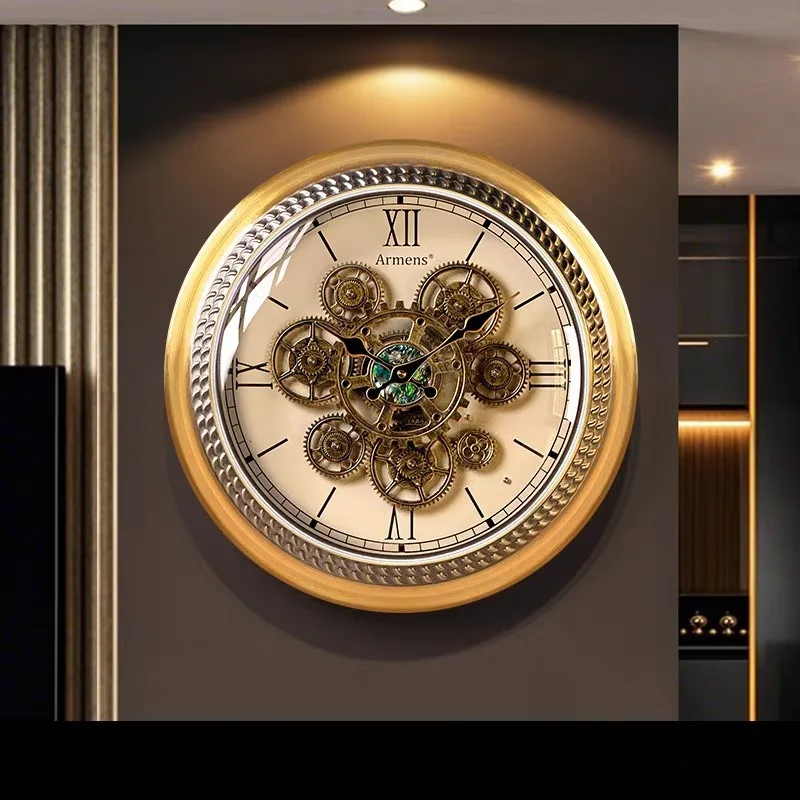 Industrial Wind Silent Rotating Gear Wall Clock American Retro Mechanical Clock Living Room Decoration Light Luxury Wall Clocks