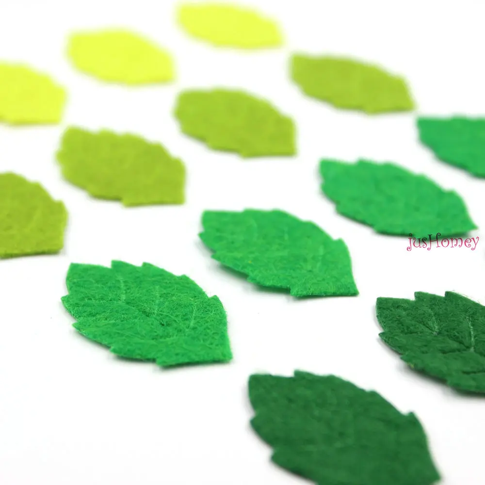 100 шт., войлочные аппликации в виде зеленых листьев, 28 х19 мм
