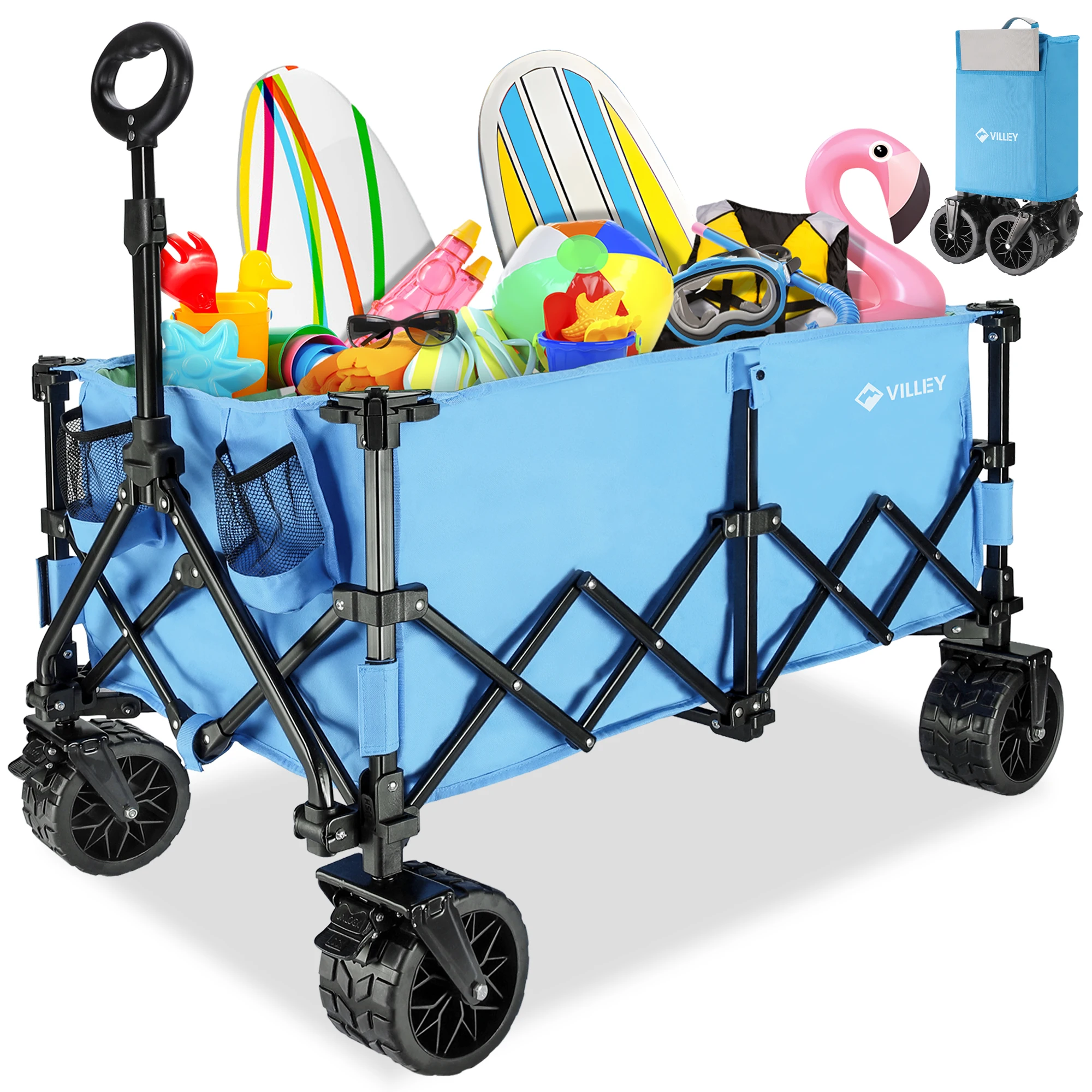 

VILLEY Extended Collapsible Foldable Wagon with 330LBS Weight Capacity, 220L Heavy Duty Folding Utility Garden Cart