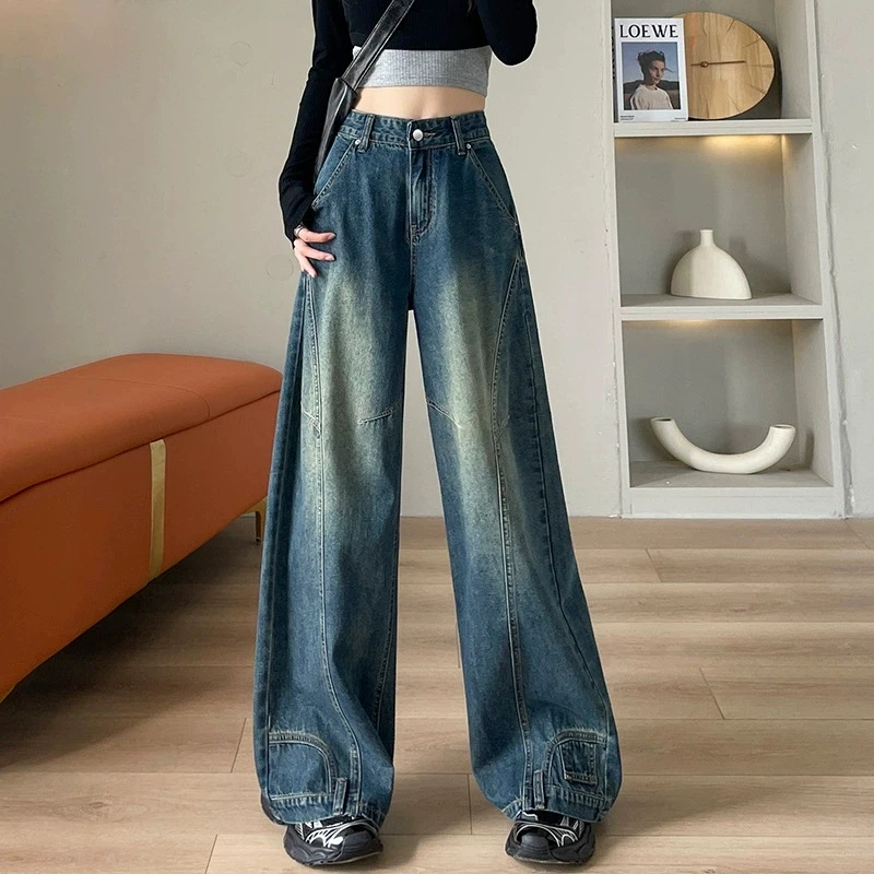 Jean à jambes larges pour femmes, rétro, taille haute, ample, Long, droit, décontracté, élégant, Streetwear, Denim, nouvelle collection automne 2025