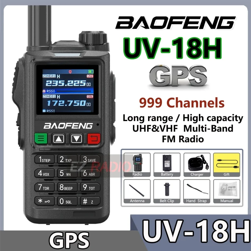 Baofeng UV-18H GPS Walkie Talkie 10W Air Band Wireless Copy Frequency UV-18 Pro Max USB-C VHF UHF 999CH VOX FM Ham Two Way Radio
