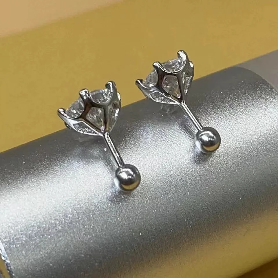 BIJOX STORY Moissanite Screw Stud Earrings D Color 925 Sterling Silver 6 Prong Diamond Earrings For Women Wedding Fine Jewelry