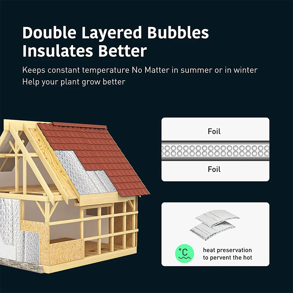 Double Bubble Reflective Foil Insulation Insulated Pipe Wrap Film Duct  for Weatherproof Attics Windows Garages