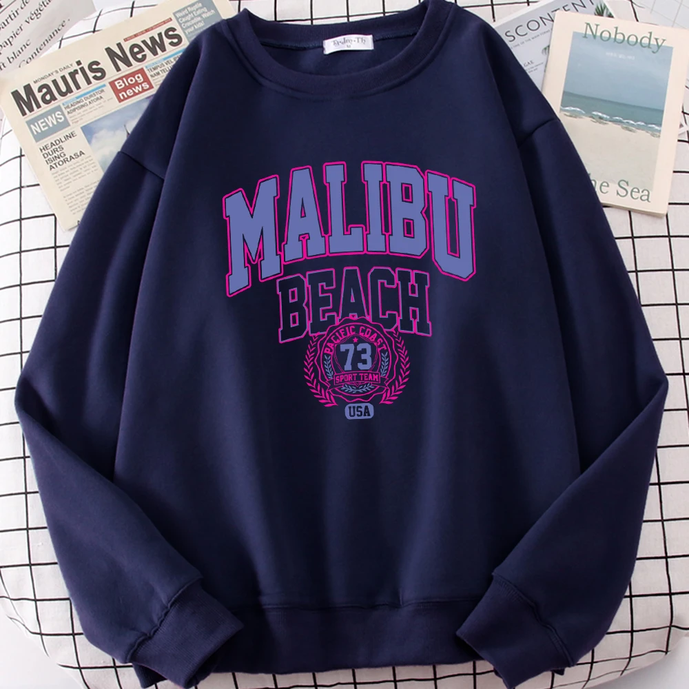 Retro Malibu Beach Art Letter Printed Female Sweatshirt Fashion Casual Pullovers Hip Hop Loose Clothing Comfortable Autumn Top