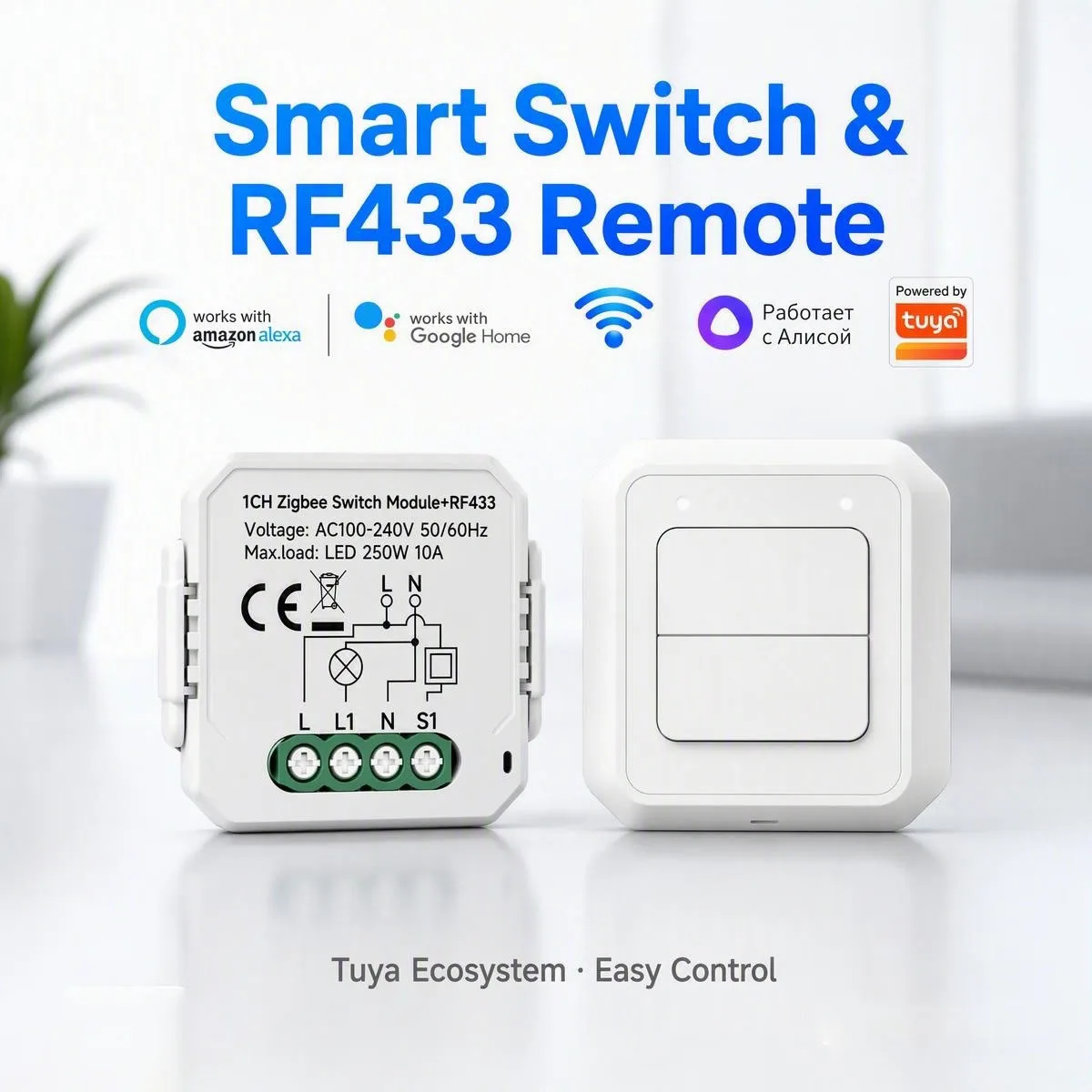 Tuya Smart Zigbee Switch Module RF433 Switch Mini Smart Breaker Smart Life Control With Alexa Google Home Alice