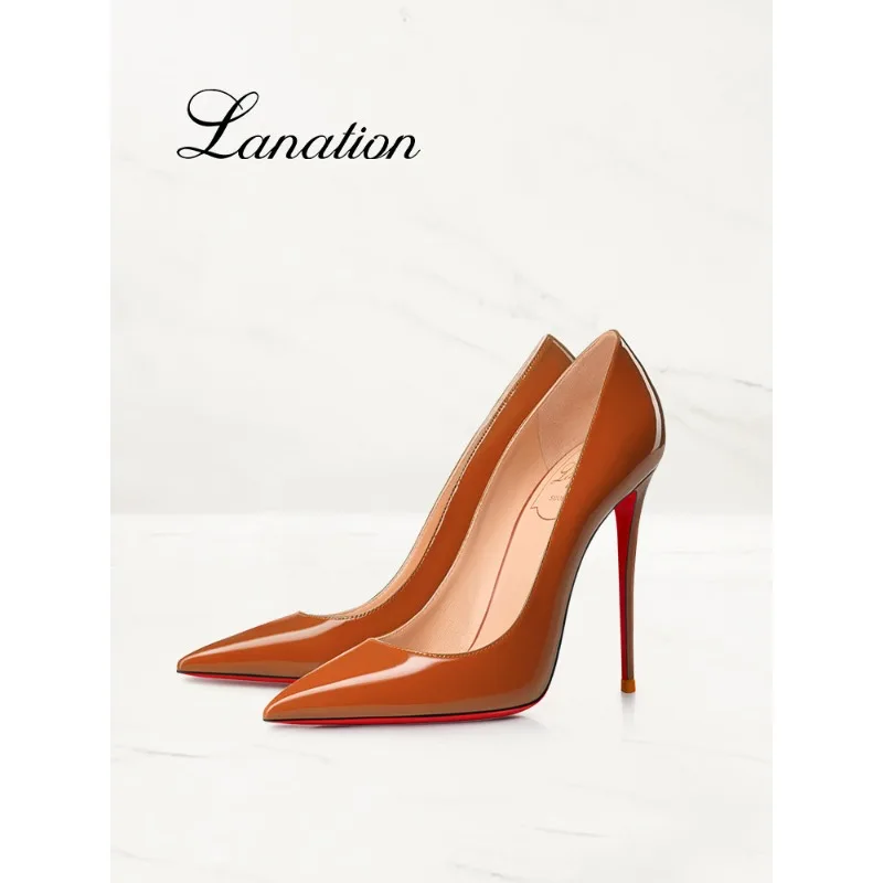 

Французские туфли на высоком каблуке, новинка 2023 года, лакированные кожаные пикантные профессиональные женские туфли на тонком каблуке 12 см с острым носком и низким вырезом