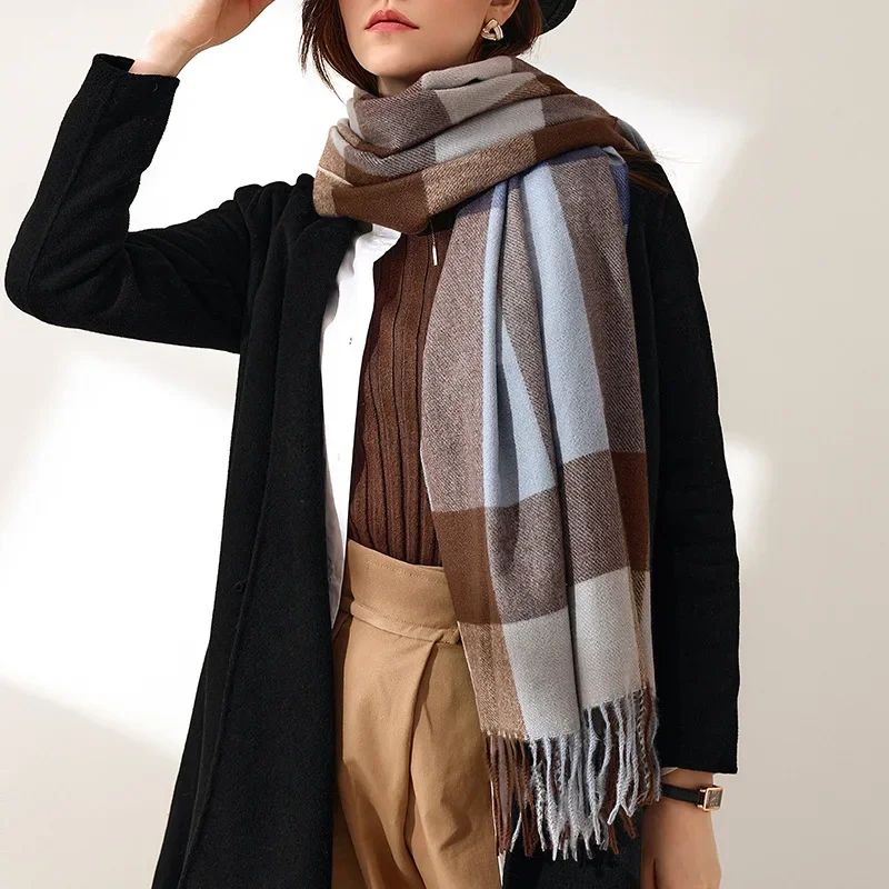 Winter Plaid Scarf for Women Soft Warm Shawls Thick Wraps Cashmere Scarf Ladies Rainbow Tassel Scarves Hairy Print Shawl