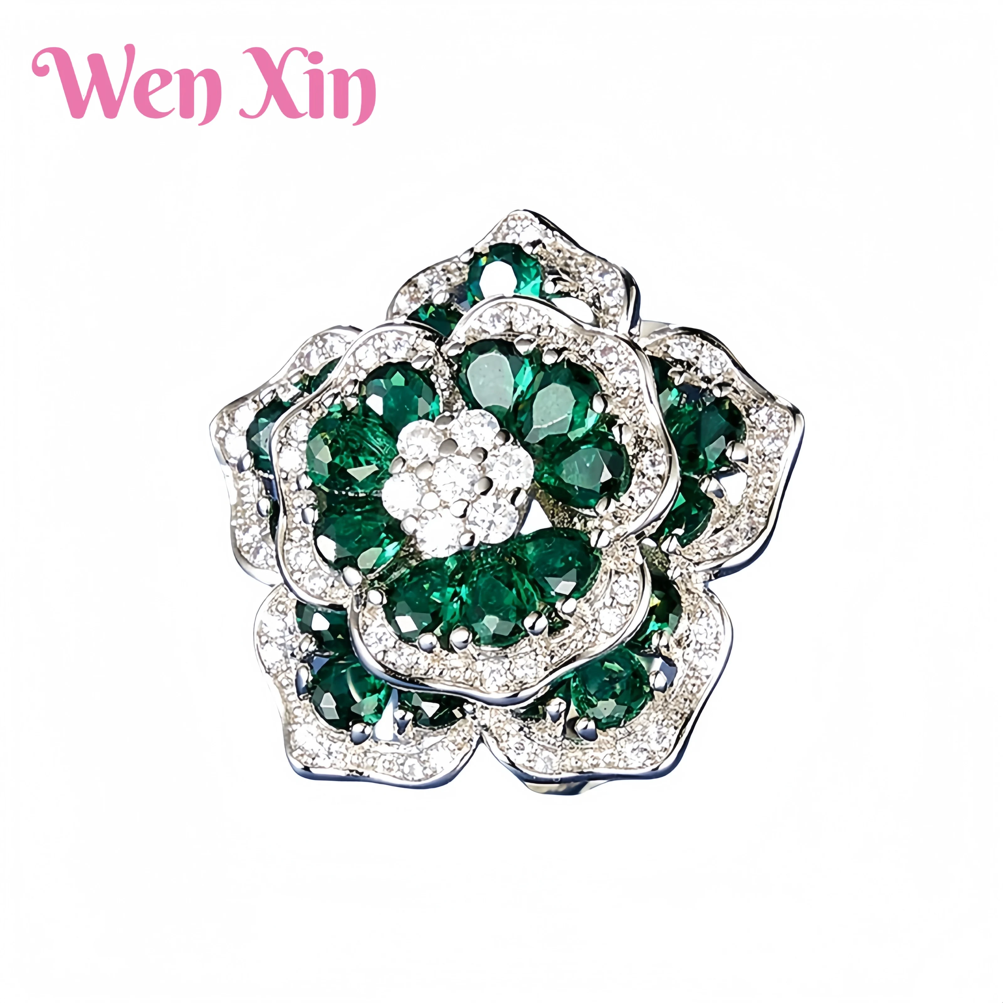 

WENXIN Brand MUSHAN MCT Light Luxury Diamond Inlaid Flower Opening Adjustable Zircon Ring Fashion Jewelry Accessories