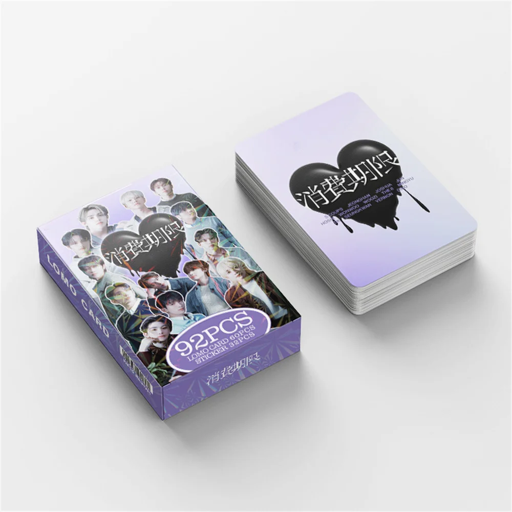 92pcs/Set Kpop Idols Wonwoo Jeonghan Boxed Card Double Sides Printing LOMO Card Self-adhesive Sticker Fans Collection Gift