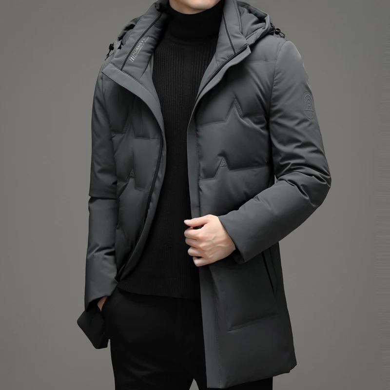 New Winter Mens Down Jacket Fashion Hooded Duck Down Jacket Long Solide Down Windbreaker Coats Men Warm Outerwear Jacket Men