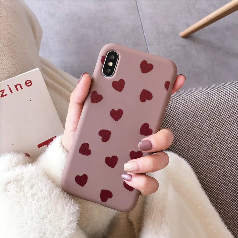 JAMULAR Cute Love Heart Phone Case For iPhone XS MAX 11 Pro XR X 7 8 6 6s Plus Fashion Soft Matte Back Cover Silicone Shell Bag