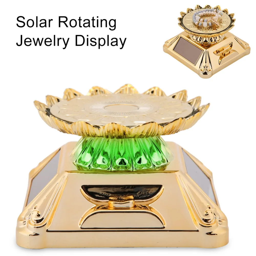360 Degree Rotation Solar Showcase LED Lights Gold/Silver Color Rotating Turntable ABS Tray Solar Powered Jewelry Display