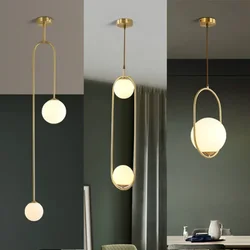 Simple Modern Glass Ball Pendant Lights Golden Linear Ceiling Chandelier Bedroom Living Room Hotel Bedside Hanging Lamps Fixture